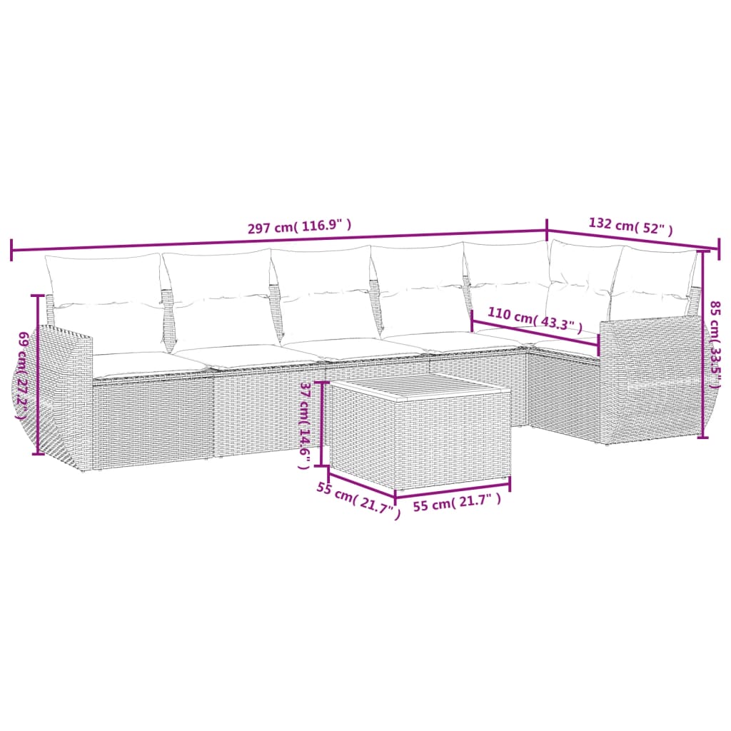 7-delige Loungeset met kussens poly rattan zwart is nu te koop bij PeponiXL, paradijselijk wonen!
