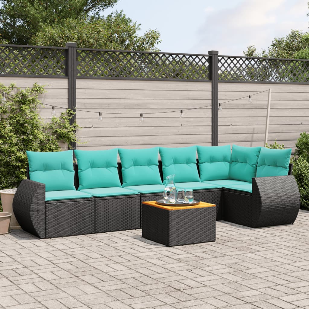 7-delige tuinbankset met kussens van zwart polyrotan is nu te koop bij PeponiXL, paradijselijk wonen!