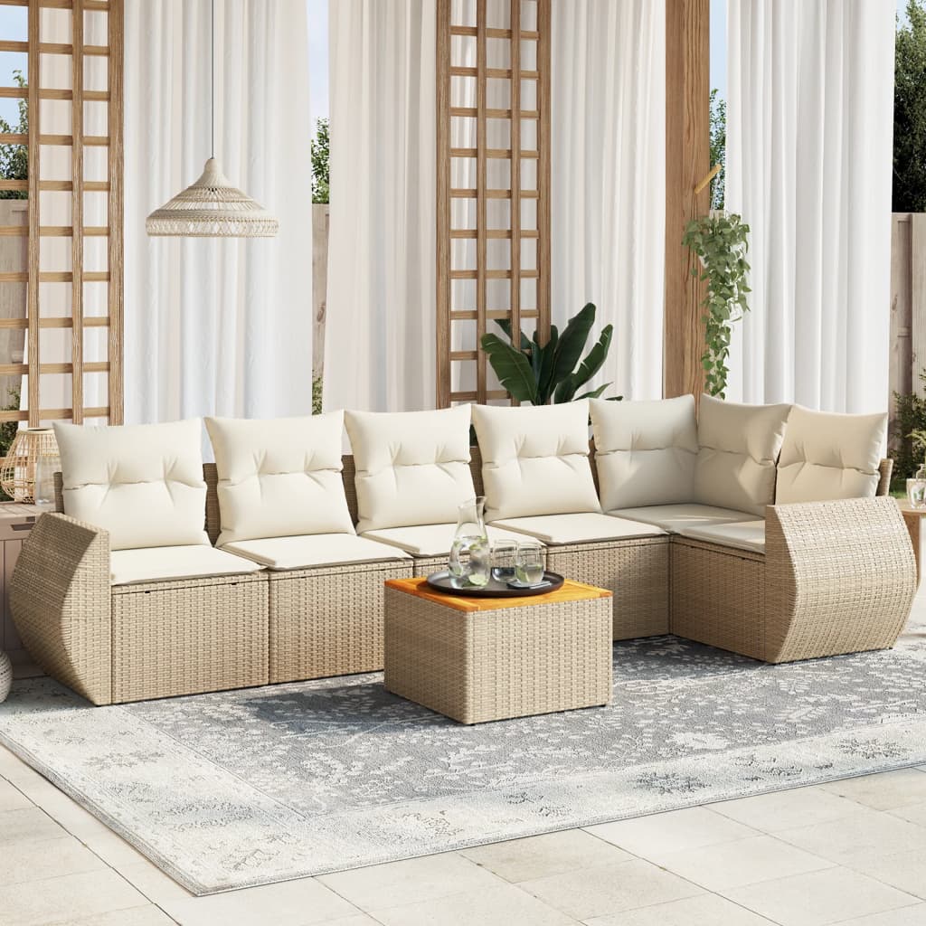 7-delige Loungeset met kussens poly rattan beige is nu te koop bij PeponiXL, paradijselijk wonen!