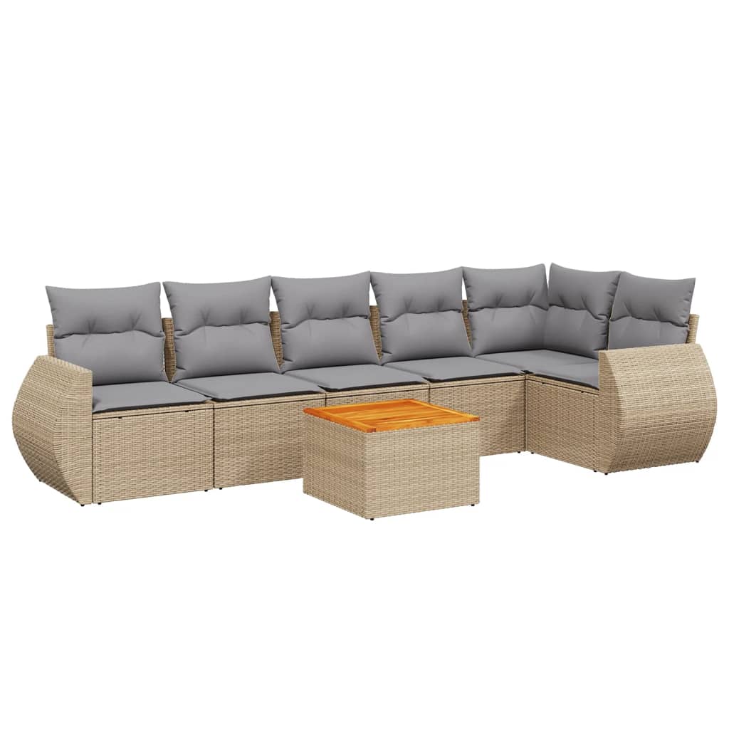 7-delige Loungeset met kussens poly rattan beige is nu te koop bij PeponiXL, paradijselijk wonen!