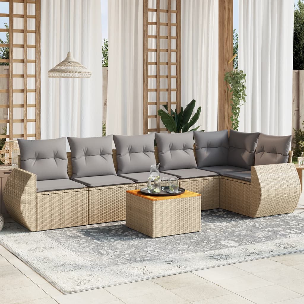 7-delige Loungeset met kussens poly rattan beige is nu te koop bij PeponiXL, paradijselijk wonen!