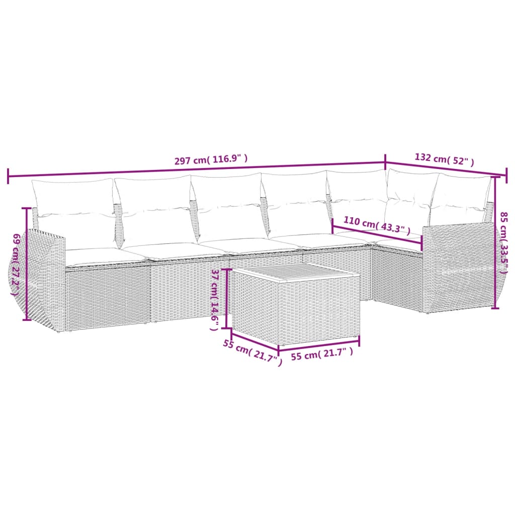 7-delige Loungeset met kussens poly rattan grijs is nu te koop bij PeponiXL, paradijselijk wonen!