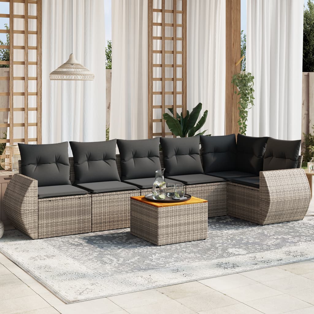 7-delige Loungeset met kussens poly rattan grijs is nu te koop bij PeponiXL, paradijselijk wonen!