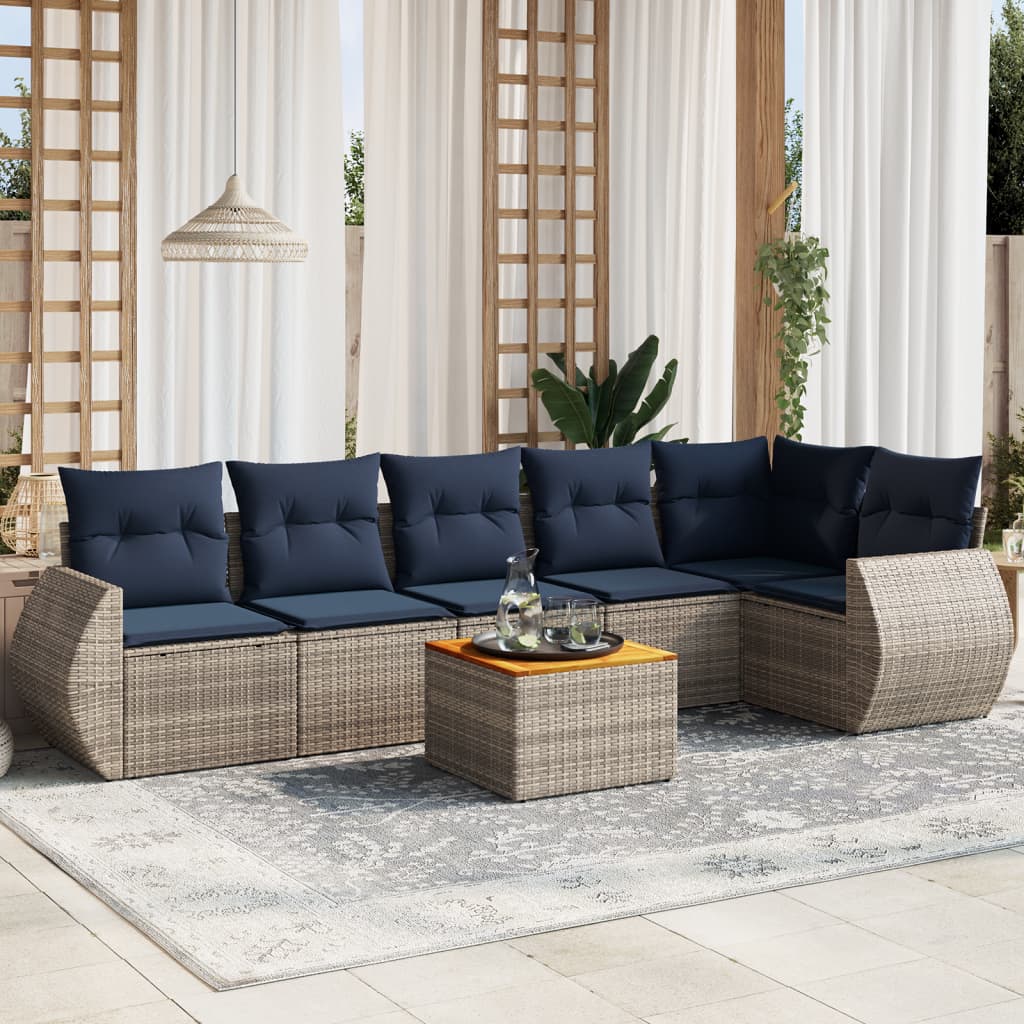 7-delige tuinbankset met kussens, grijs polyrotan is nu te koop bij PeponiXL, paradijselijk wonen!