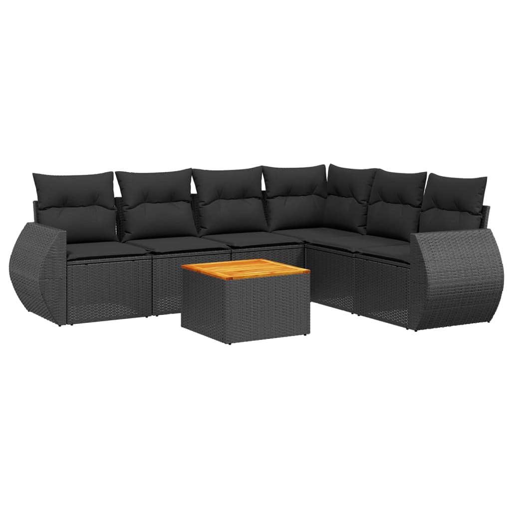 7-delige Loungeset met kussens poly rattan zwart is nu te koop bij PeponiXL, paradijselijk wonen!