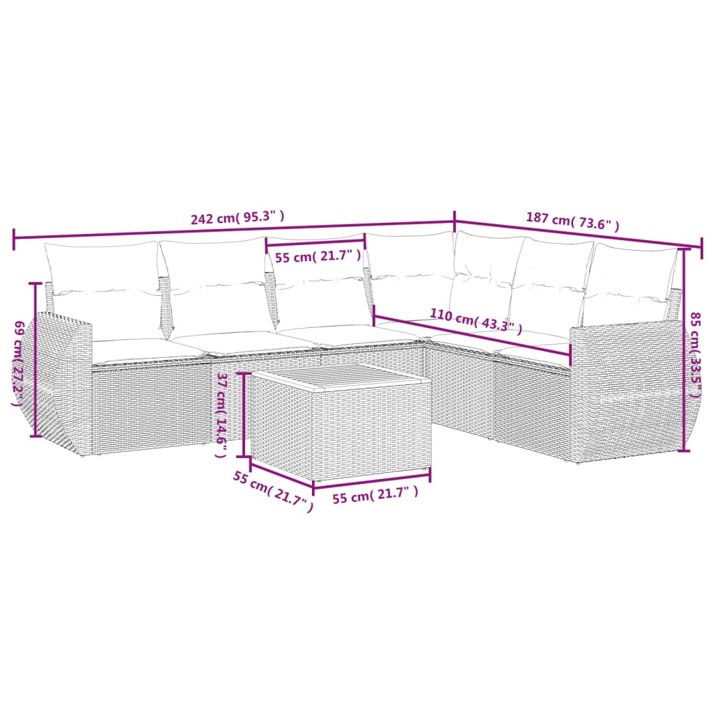 7-delige Loungeset met kussens poly rattan zwart is nu te koop bij PeponiXL, paradijselijk wonen!