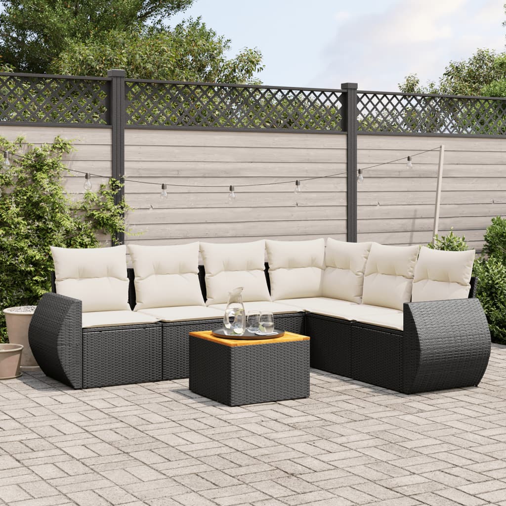 7-delige Loungeset met kussens poly rattan zwart is nu te koop bij PeponiXL, paradijselijk wonen!