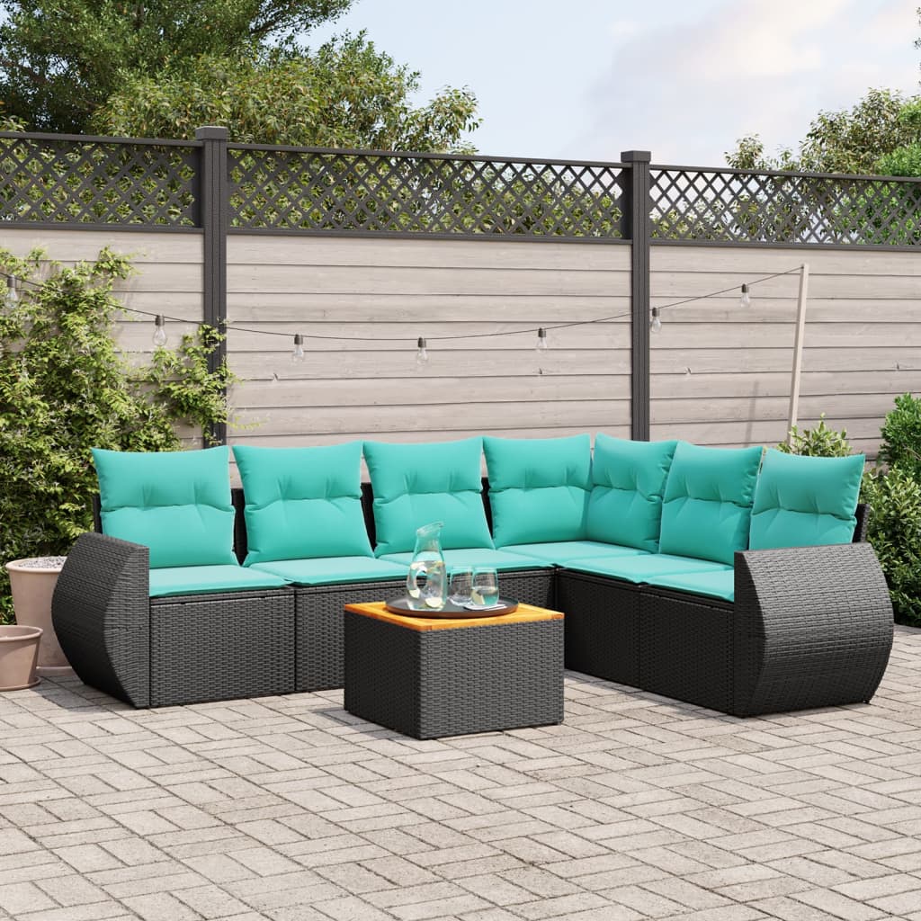 7-delige tuinbankset met kussens van zwart polyrotan is nu te koop bij PeponiXL, paradijselijk wonen!