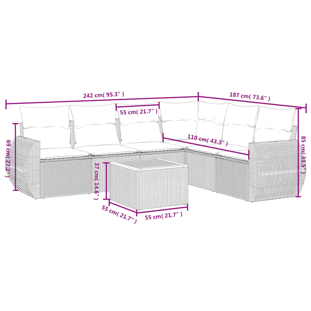 7-delige Loungeset met kussens poly rattan beige is nu te koop bij PeponiXL, paradijselijk wonen!