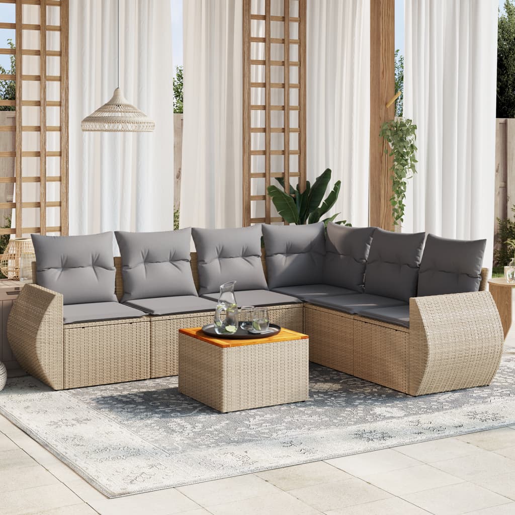 7-delige Loungeset met kussens poly rattan beige is nu te koop bij PeponiXL, paradijselijk wonen!