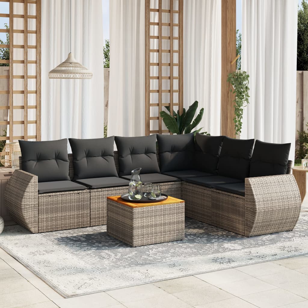 7-delige Loungeset met kussens poly rattan grijs is nu te koop bij PeponiXL, paradijselijk wonen!