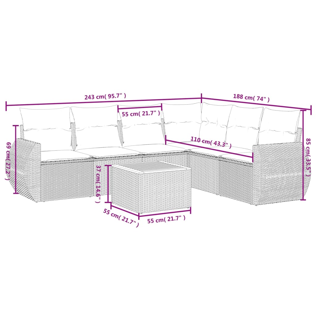 7-delige tuinbankset met kussens, grijs polyrotan is nu te koop bij PeponiXL, paradijselijk wonen!