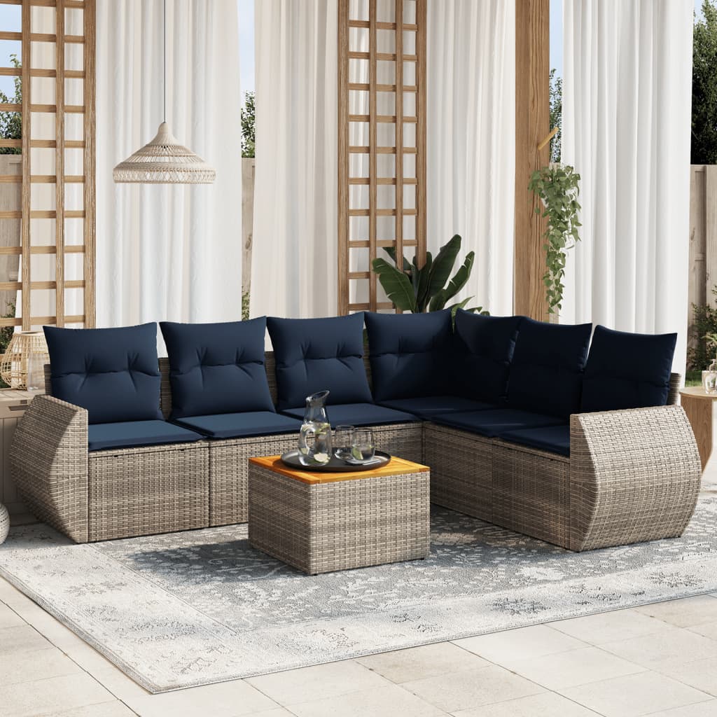 7-delige tuinbankset met kussens, grijs polyrotan is nu te koop bij PeponiXL, paradijselijk wonen!