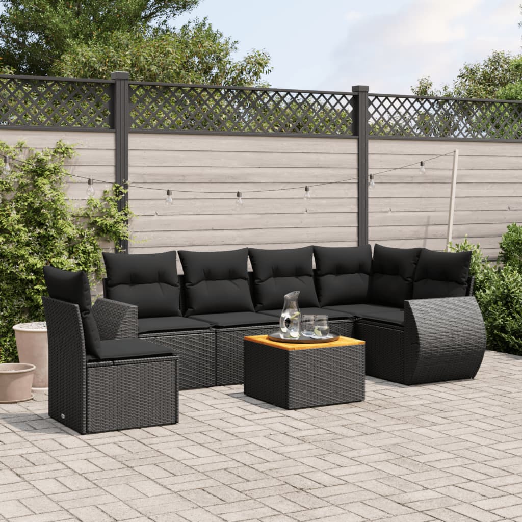 7-delige Loungeset met kussens poly rattan zwart is nu te koop bij PeponiXL, paradijselijk wonen!