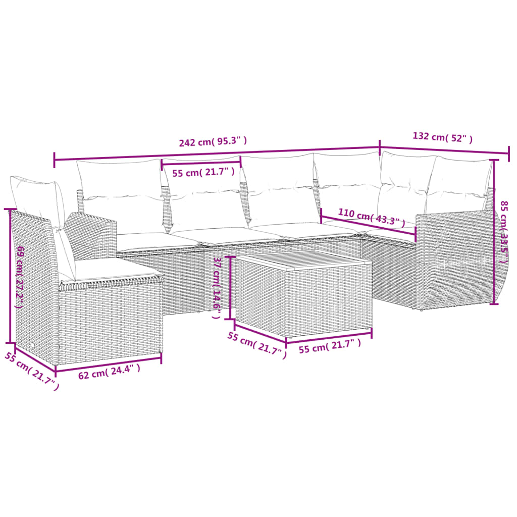7-delige Loungeset met kussens poly rattan zwart is nu te koop bij PeponiXL, paradijselijk wonen!