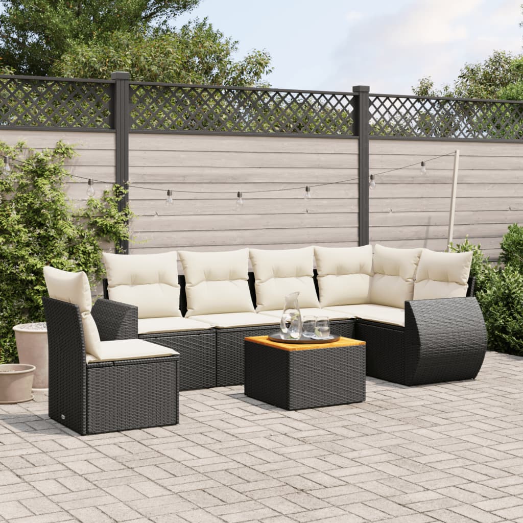 7-delige Loungeset met kussens poly rattan zwart is nu te koop bij PeponiXL, paradijselijk wonen!