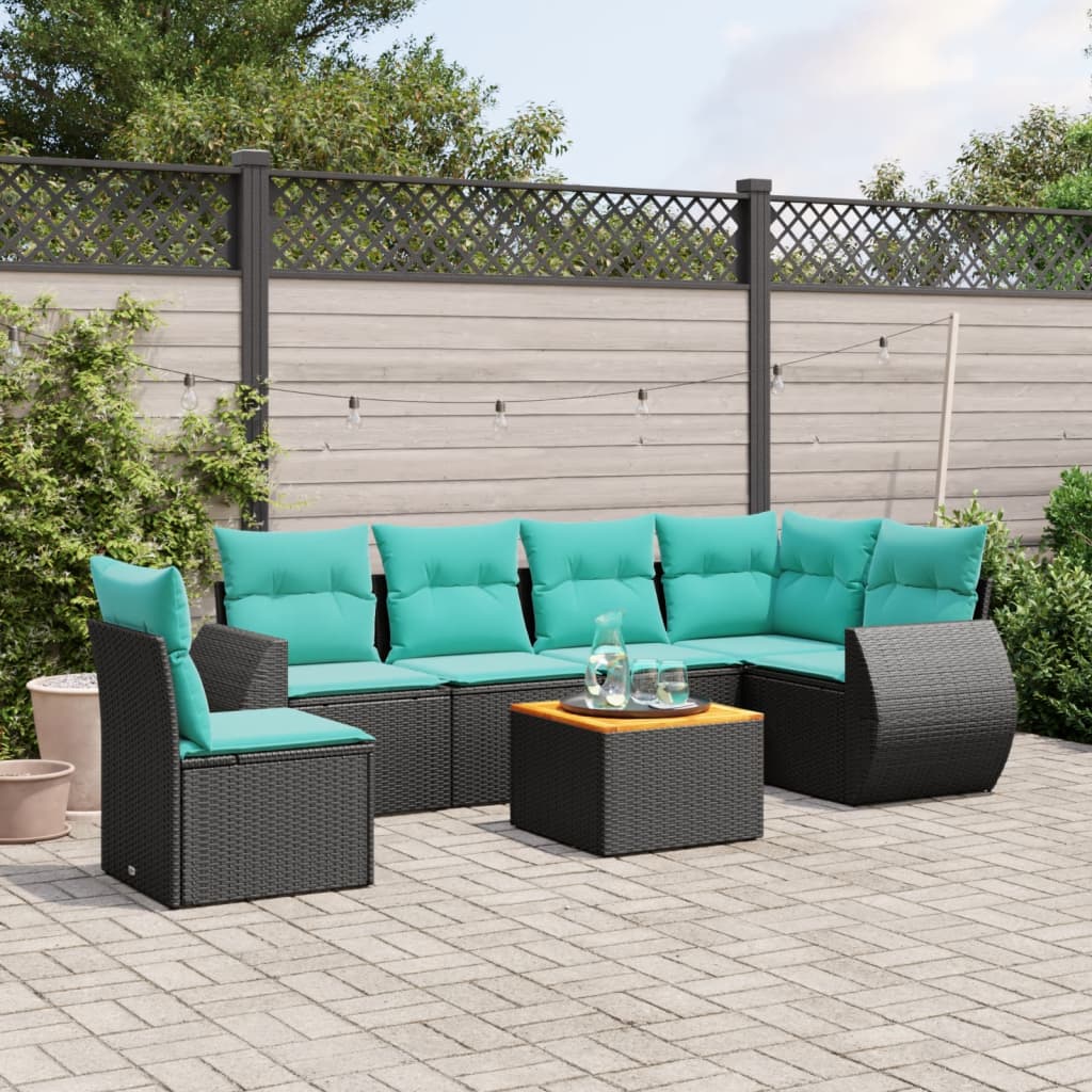 7-delige tuinbankset met kussens van zwart polyrotan is nu te koop bij PeponiXL, paradijselijk wonen!