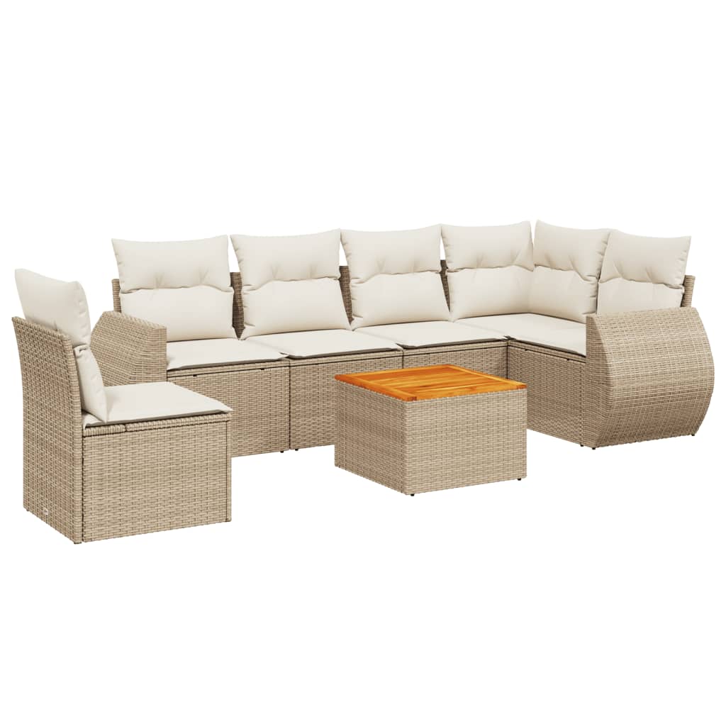 7-delige Loungeset met kussens poly rattan beige is nu te koop bij PeponiXL, paradijselijk wonen!
