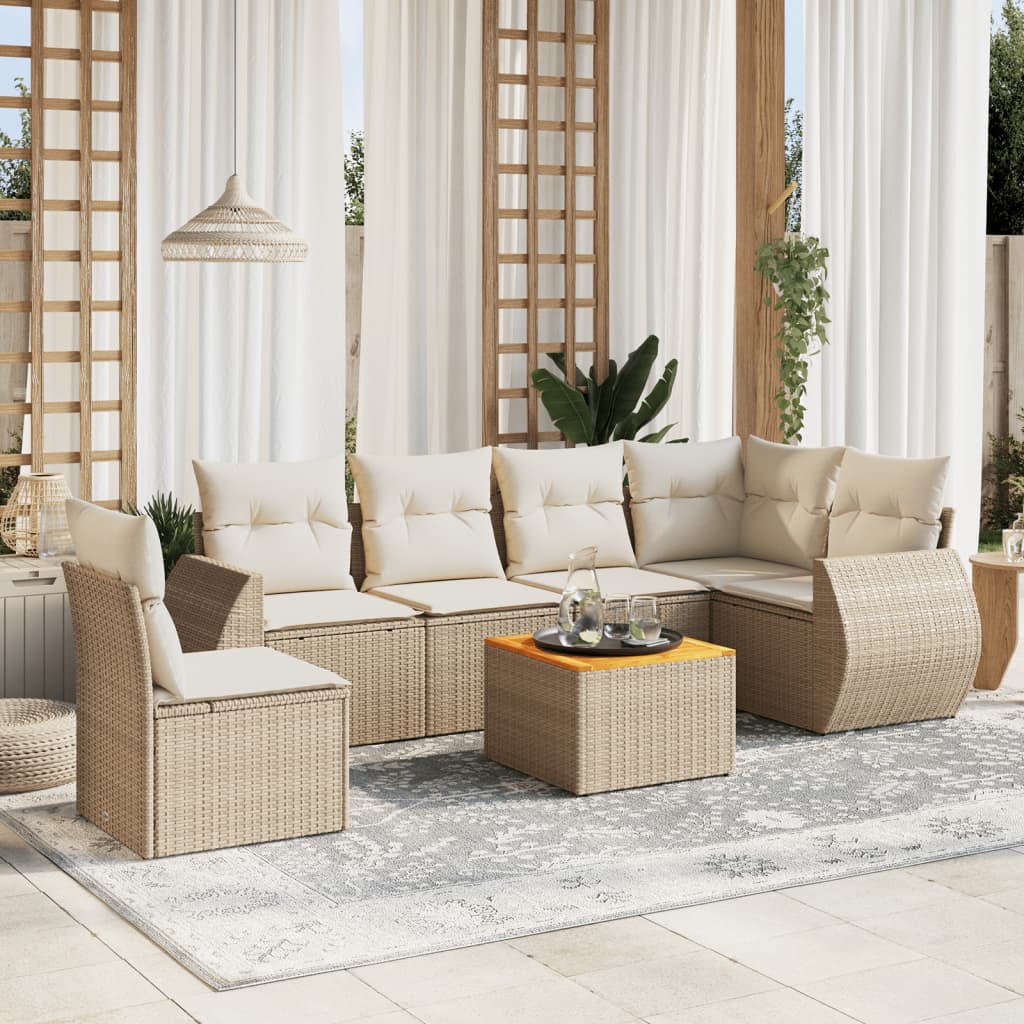 7-delige Loungeset met kussens poly rattan beige is nu te koop bij PeponiXL, paradijselijk wonen!