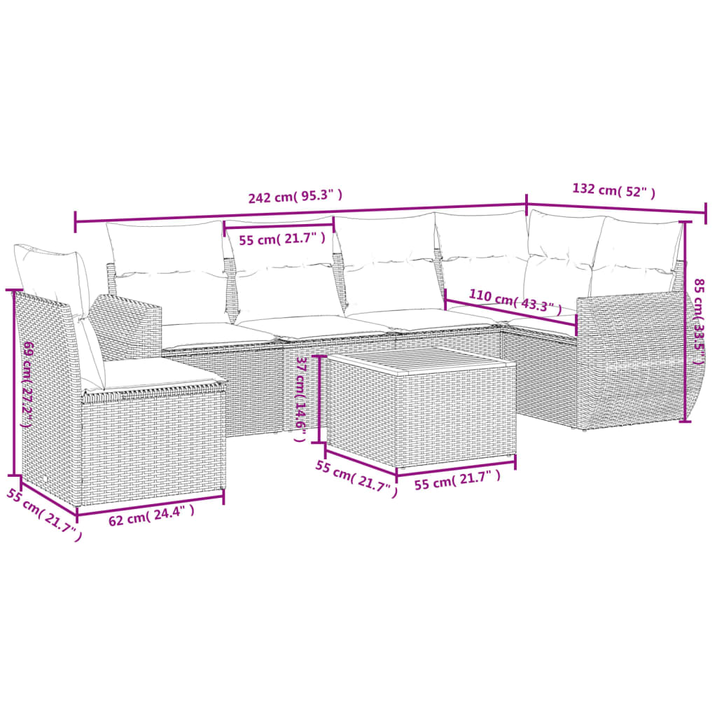 7-delige Loungeset met kussens poly rattan beige is nu te koop bij PeponiXL, paradijselijk wonen!
