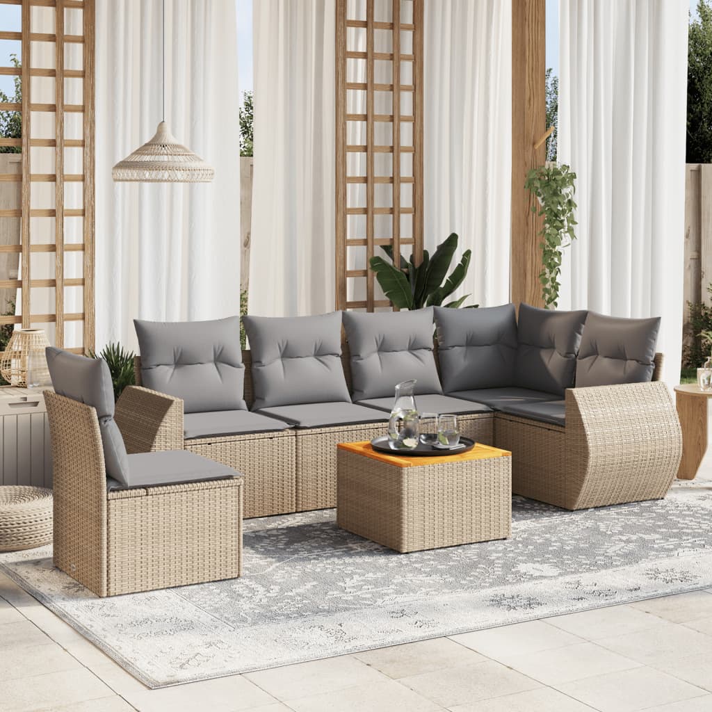7-delige Loungeset met kussens poly rattan beige is nu te koop bij PeponiXL, paradijselijk wonen!