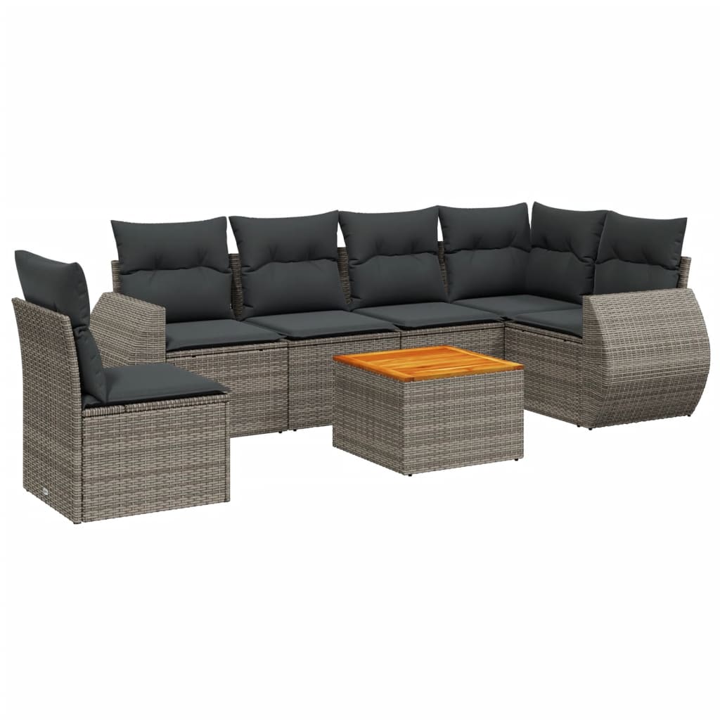 7-delige Loungeset met kussens poly rattan grijs is nu te koop bij PeponiXL, paradijselijk wonen!