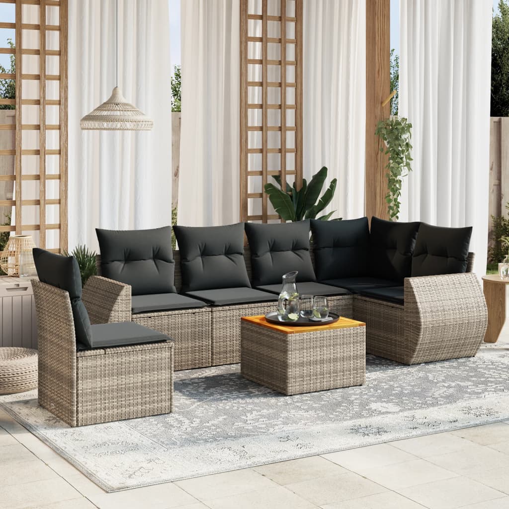 7-delige Loungeset met kussens poly rattan grijs is nu te koop bij PeponiXL, paradijselijk wonen!