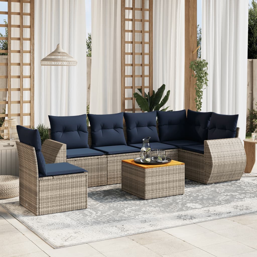 7-delige tuinbankset met kussens, grijs polyrotan is nu te koop bij PeponiXL, paradijselijk wonen!