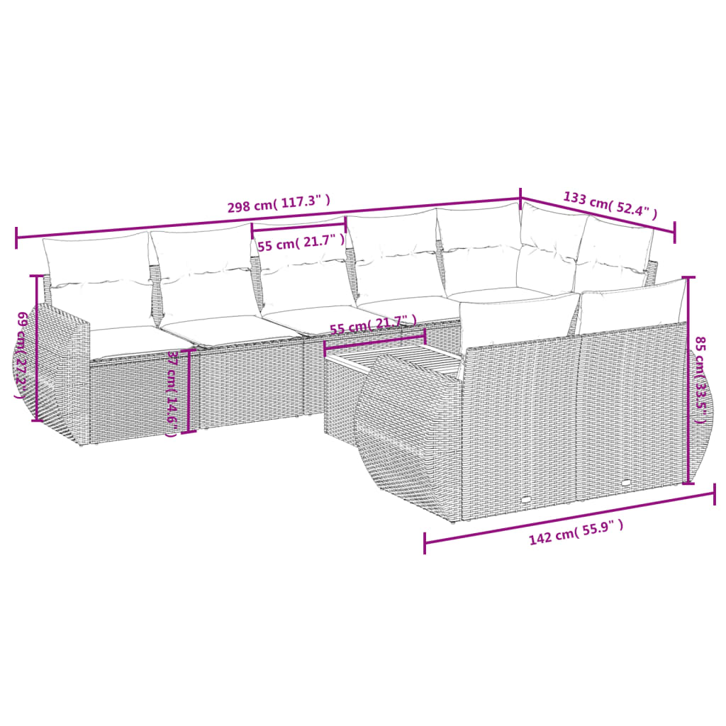 9-delige tuinbankset met kussens van zwart polyrotan is nu te koop bij PeponiXL, paradijselijk wonen!