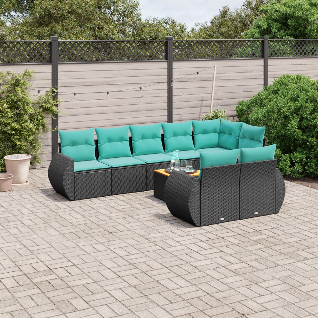 9-delige tuinbankset met kussens van zwart polyrotan is nu te koop bij PeponiXL, paradijselijk wonen!