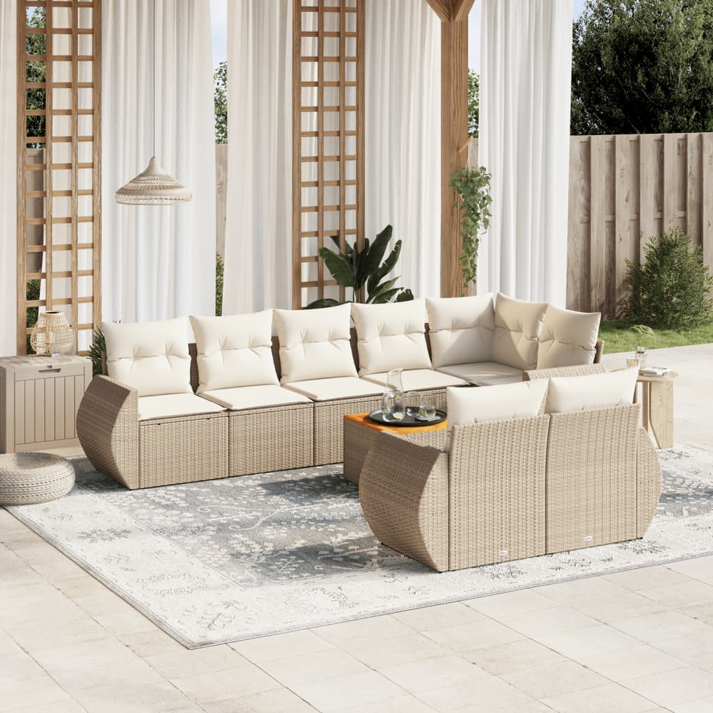 9-delige Loungeset met kussens poly rattan beige is nu te koop bij PeponiXL, paradijselijk wonen!