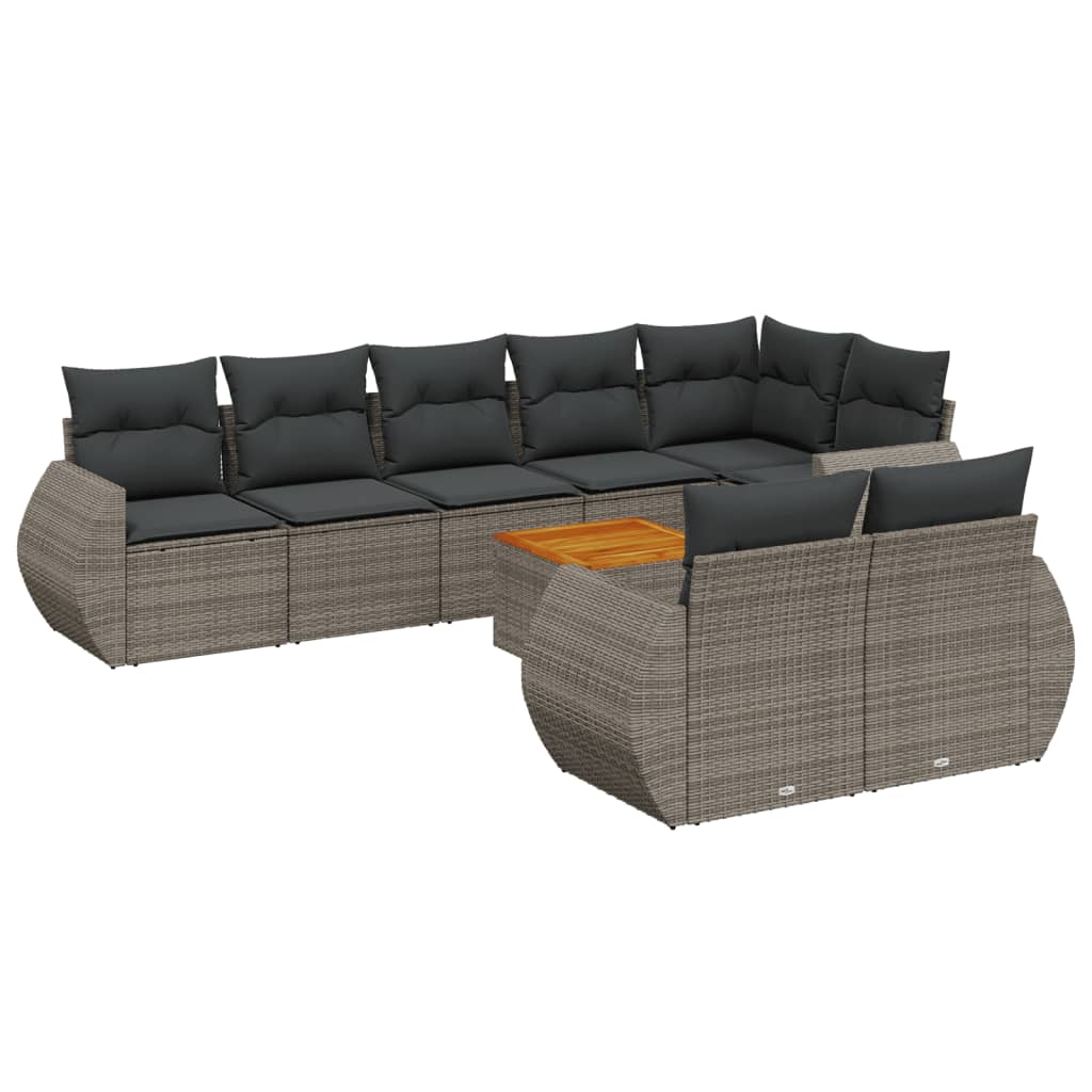 9-delige Loungeset met kussens poly rattan grijs is nu te koop bij PeponiXL, paradijselijk wonen!