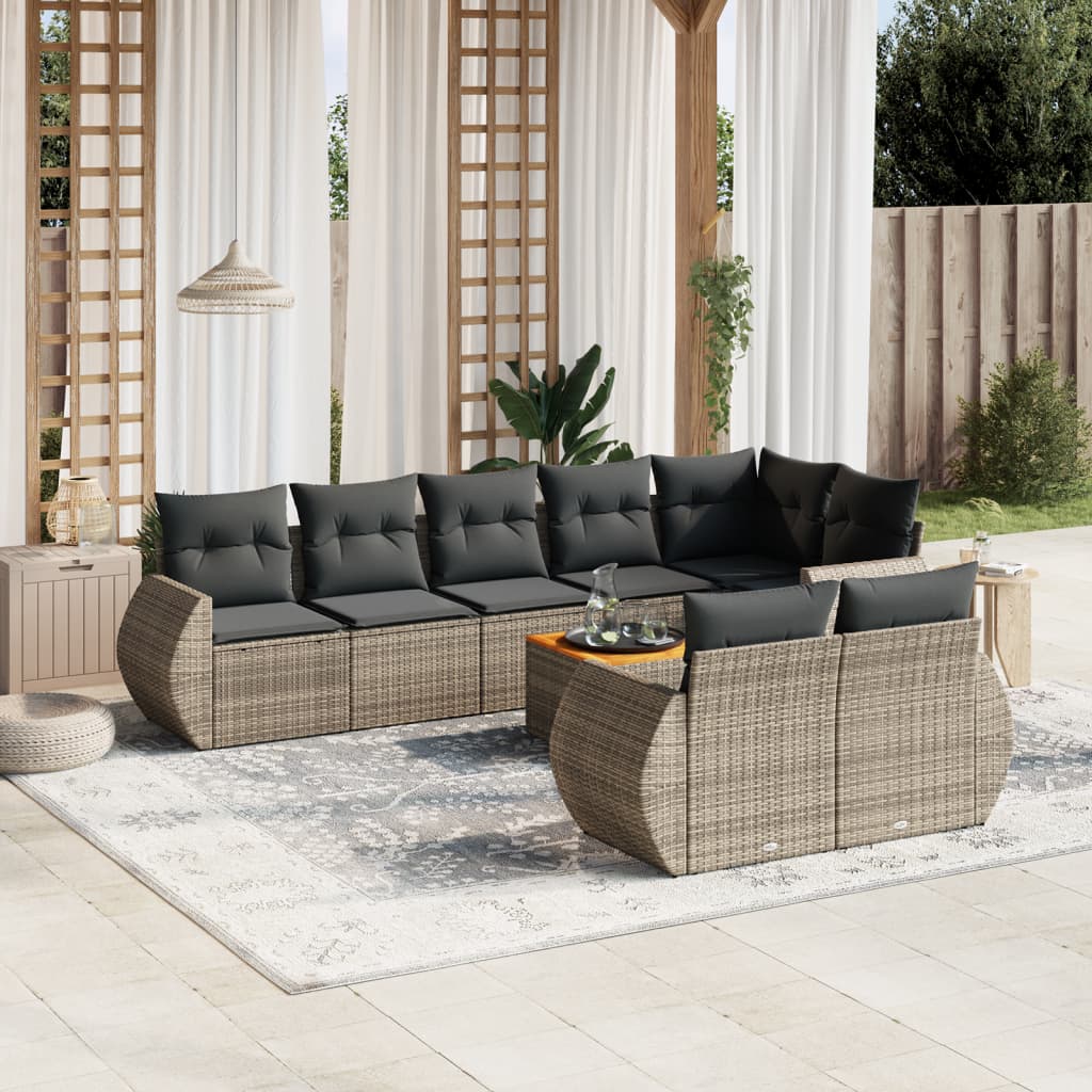 9-delige Loungeset met kussens poly rattan grijs is nu te koop bij PeponiXL, paradijselijk wonen!