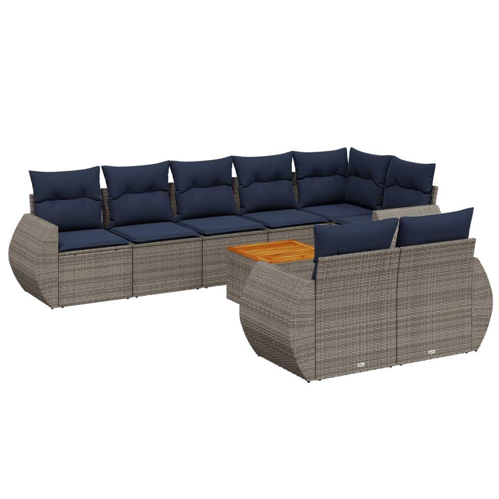 9-delige tuinbankset met kussens, grijs polyrotan is nu te koop bij PeponiXL, paradijselijk wonen!