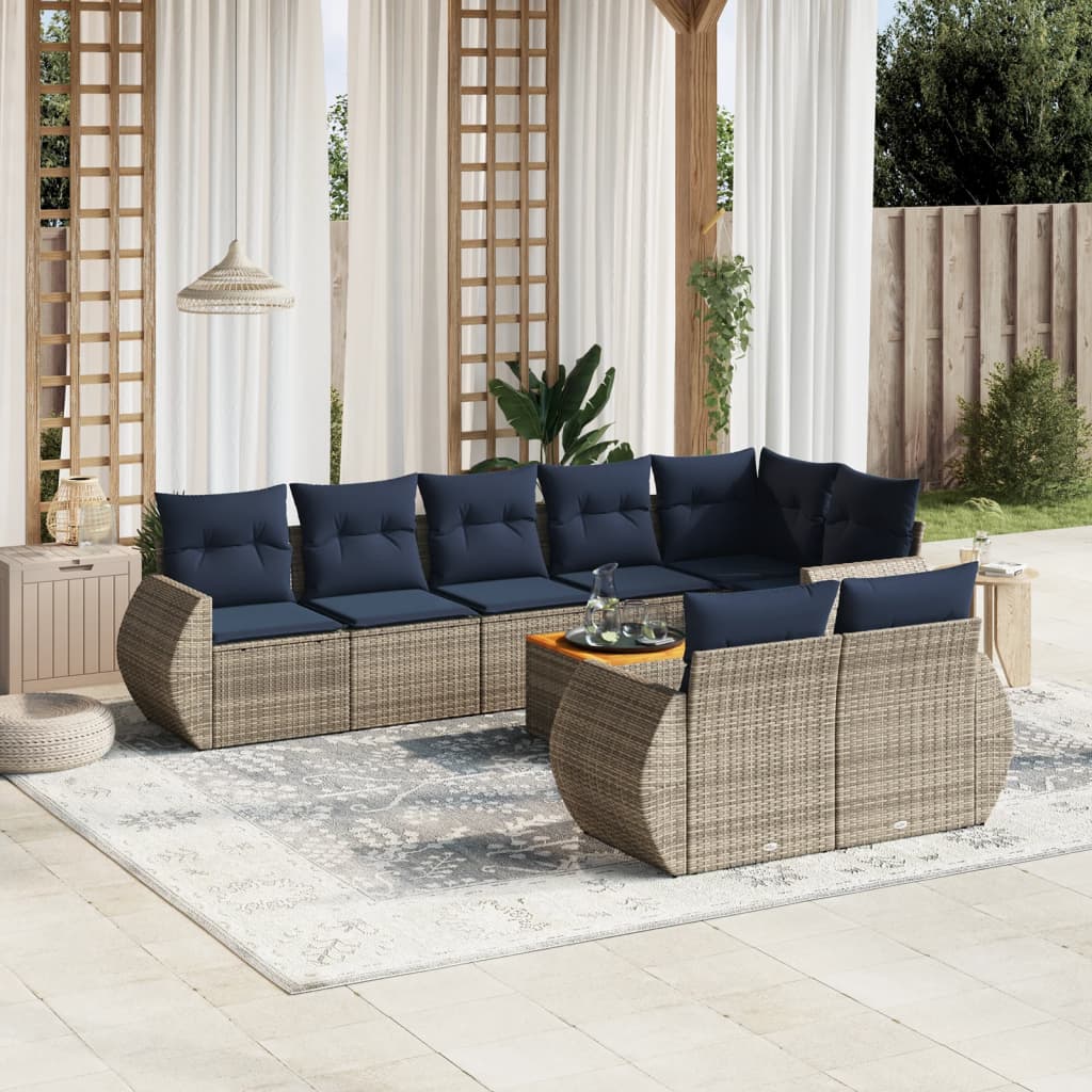 9-delige tuinbankset met kussens, grijs polyrotan is nu te koop bij PeponiXL, paradijselijk wonen!