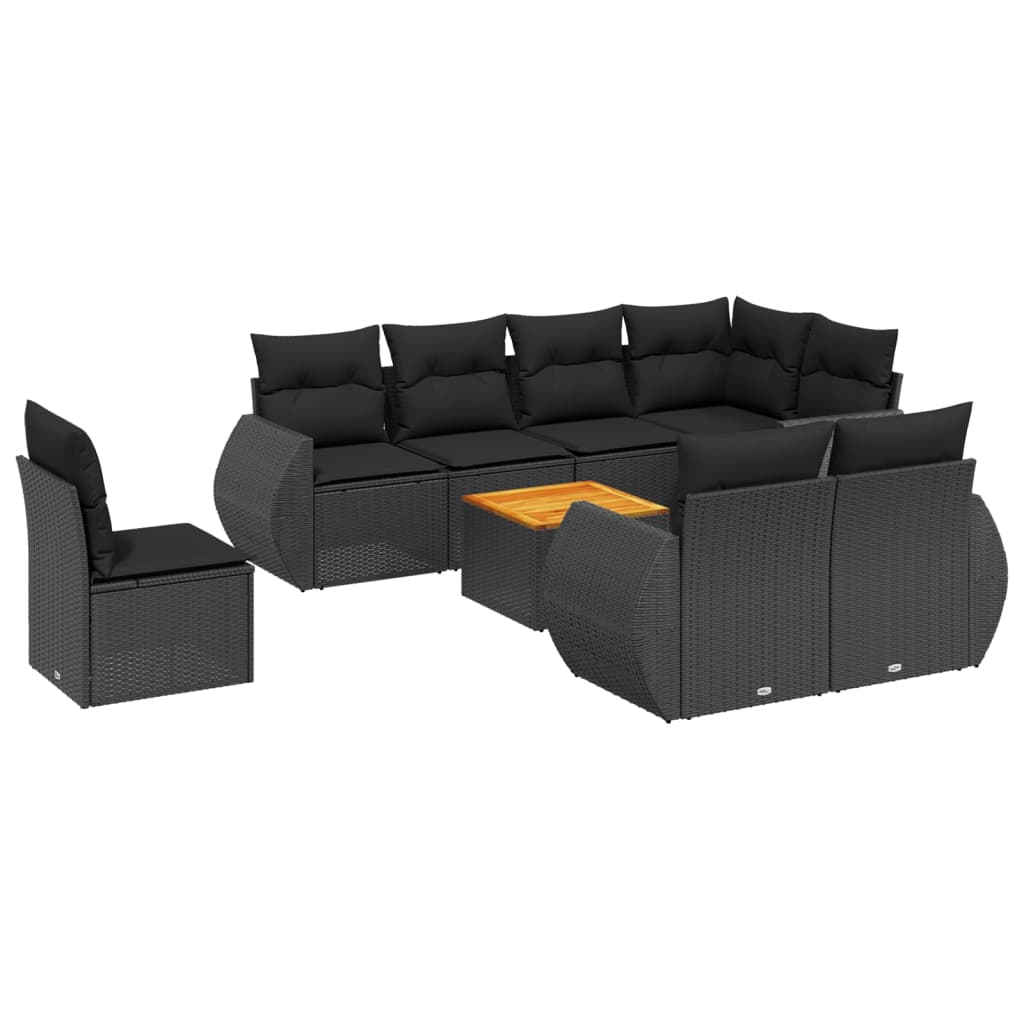 9-delige Loungeset met kussens poly rattan zwart is nu te koop bij PeponiXL, paradijselijk wonen!