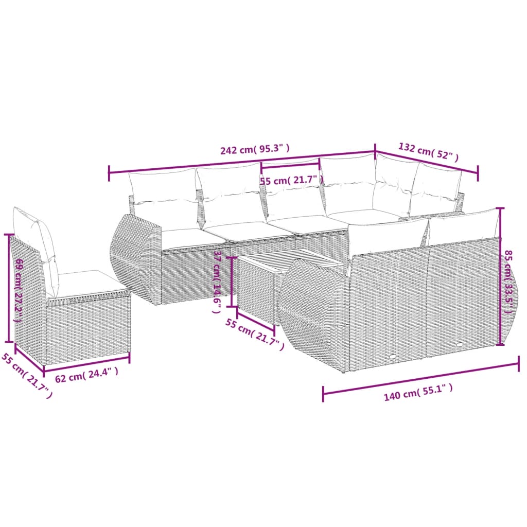 9-delige Loungeset met kussens poly rattan zwart is nu te koop bij PeponiXL, paradijselijk wonen!