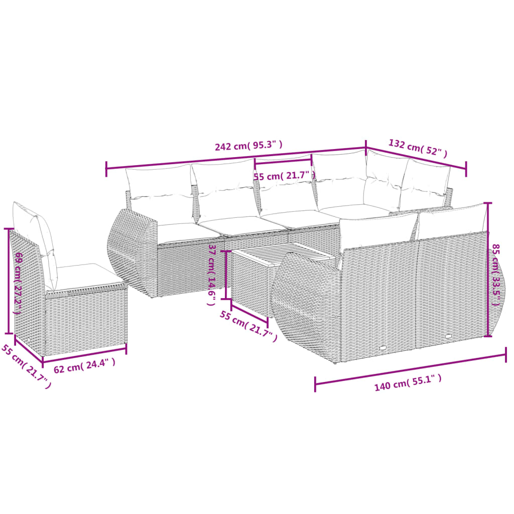 9-delige Loungeset met kussens poly rattan zwart is nu te koop bij PeponiXL, paradijselijk wonen!