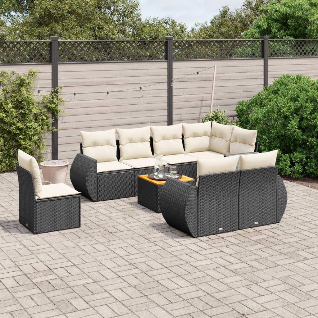 9-delige Loungeset met kussens poly rattan zwart is nu te koop bij PeponiXL, paradijselijk wonen!