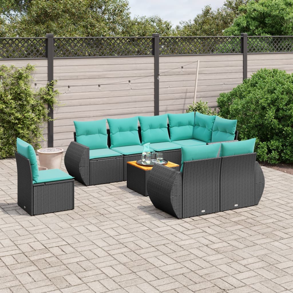 9-delige tuinbankset met kussens van zwart polyrotan is nu te koop bij PeponiXL, paradijselijk wonen!