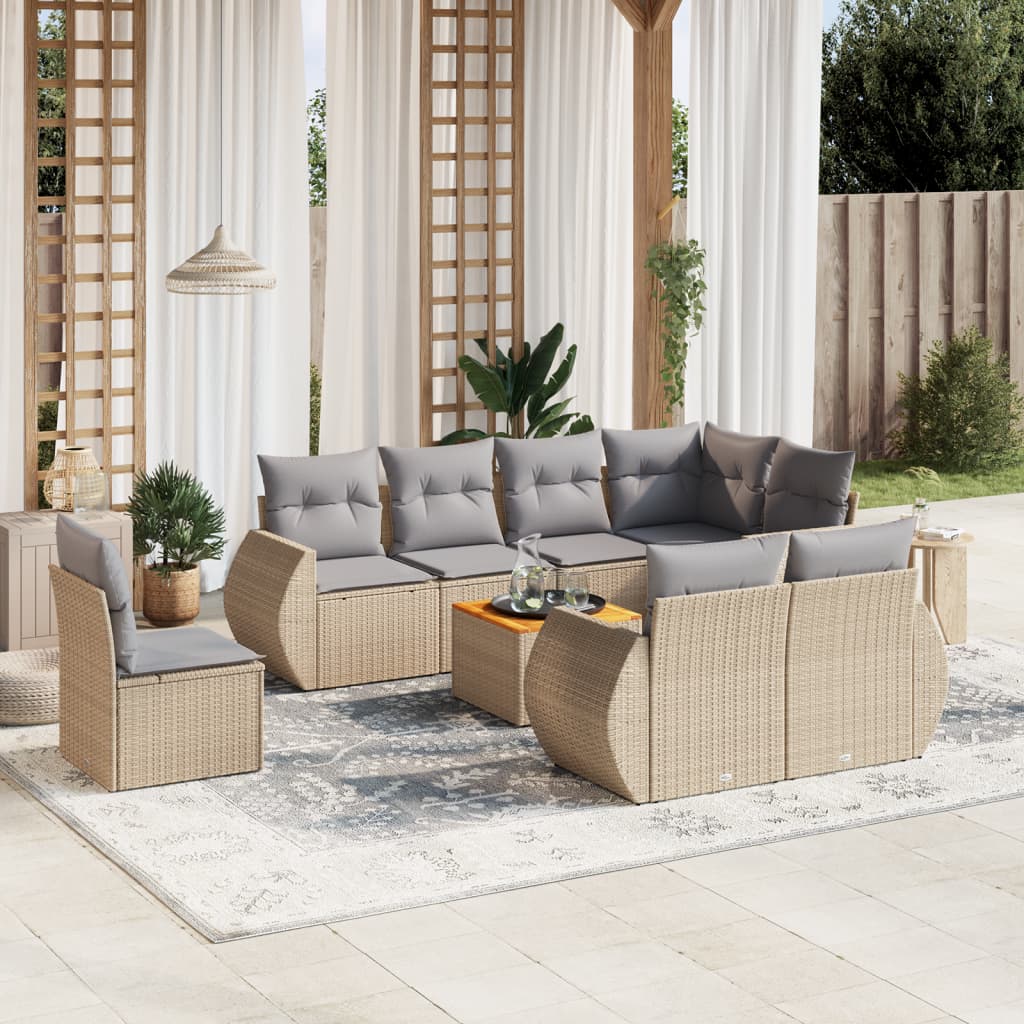 9-delige Loungeset met kussens poly rattan beige is nu te koop bij PeponiXL, paradijselijk wonen!