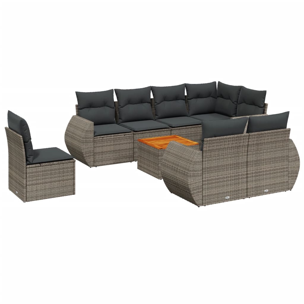 9-delige Loungeset met kussens poly rattan grijs is nu te koop bij PeponiXL, paradijselijk wonen!