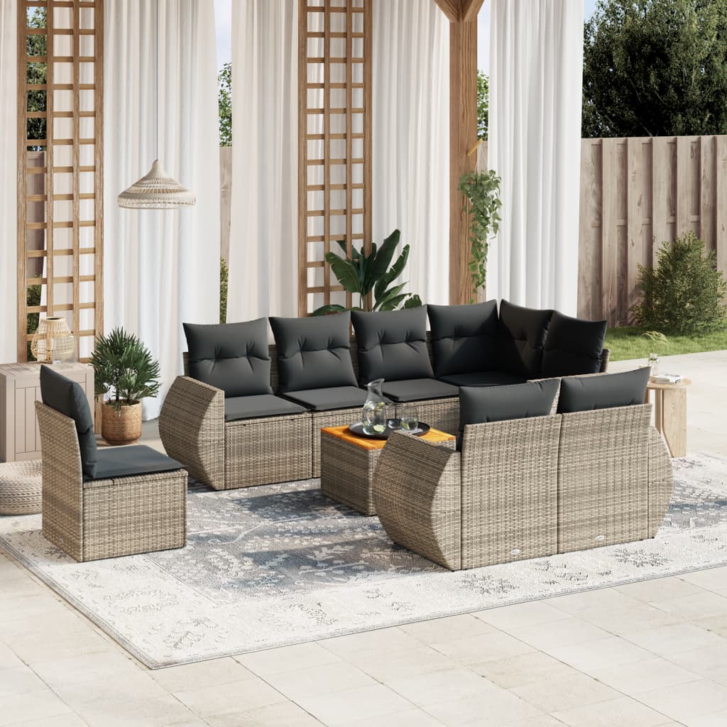 9-delige Loungeset met kussens poly rattan grijs is nu te koop bij PeponiXL, paradijselijk wonen!