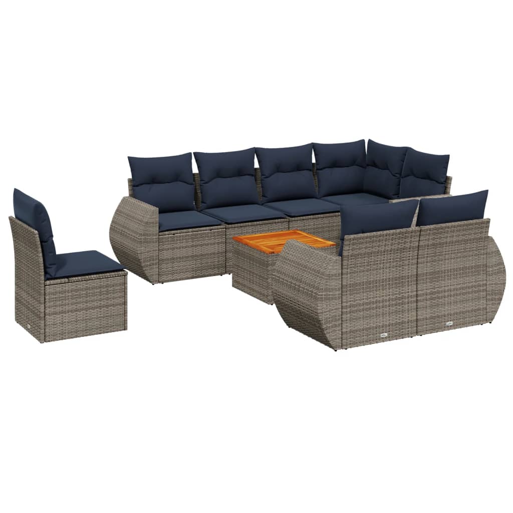 9-delige tuinbankset met kussens, grijs polyrotan is nu te koop bij PeponiXL, paradijselijk wonen!