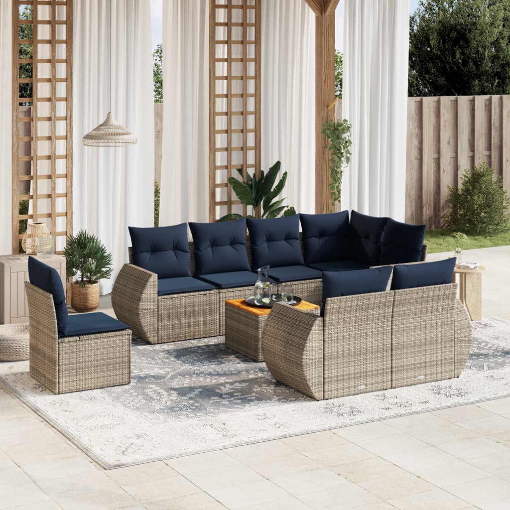 9-delige tuinbankset met kussens, grijs polyrotan is nu te koop bij PeponiXL, paradijselijk wonen!