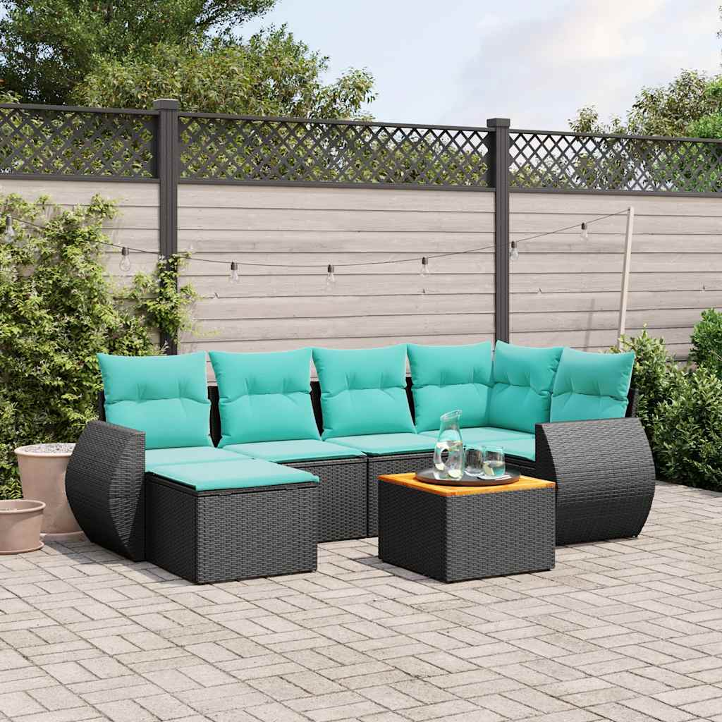 7-delige tuinbankset met kussens van zwart polyrotan is nu te koop bij PeponiXL, paradijselijk wonen!
