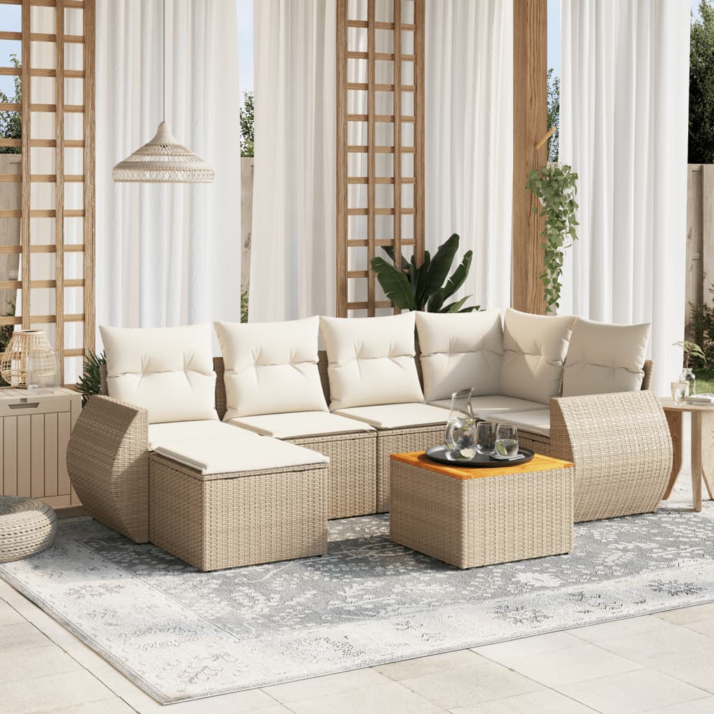 7-delige Loungeset met kussens poly rattan beige is nu te koop bij PeponiXL, paradijselijk wonen!
