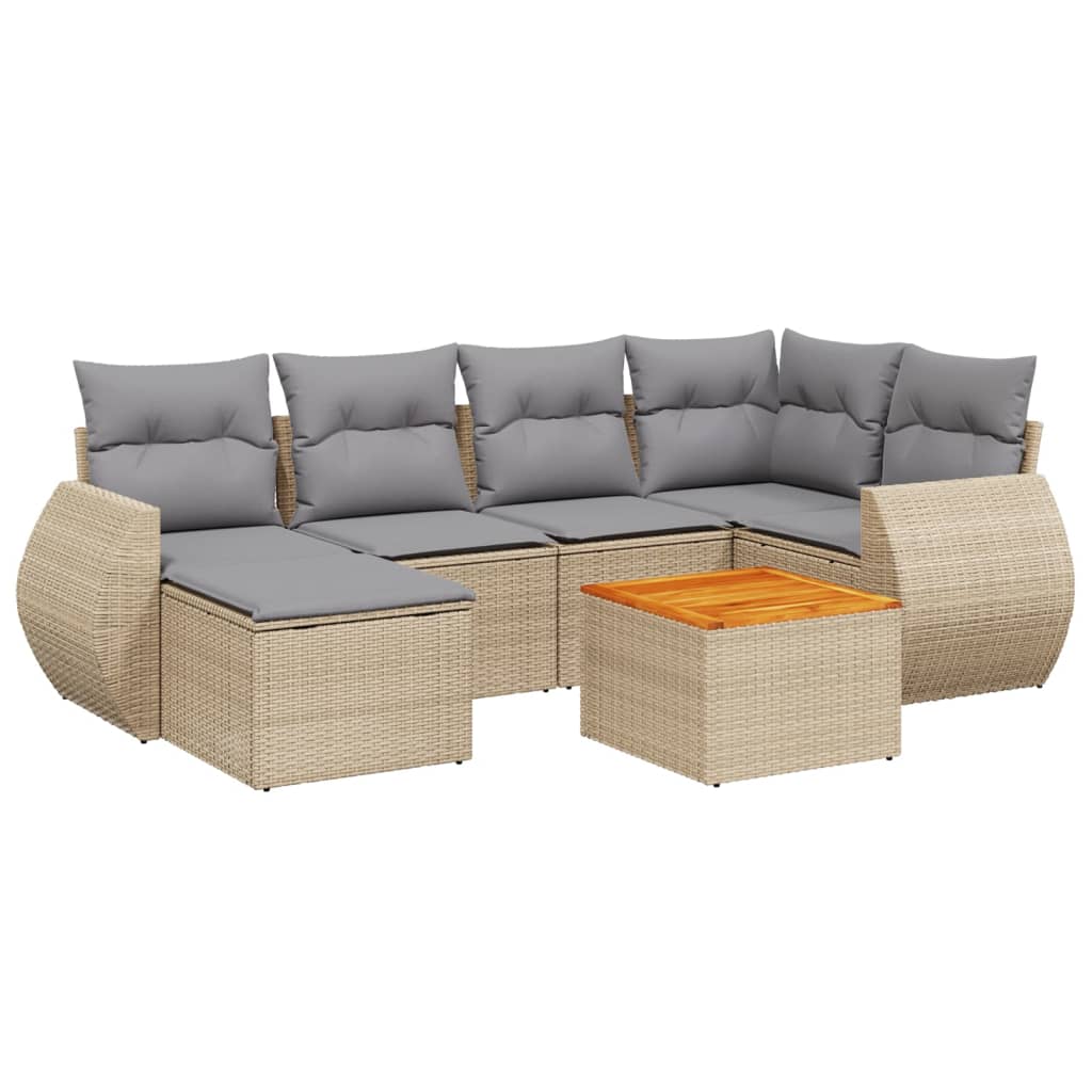7-delige Loungeset met kussens poly rattan beige is nu te koop bij PeponiXL, paradijselijk wonen!