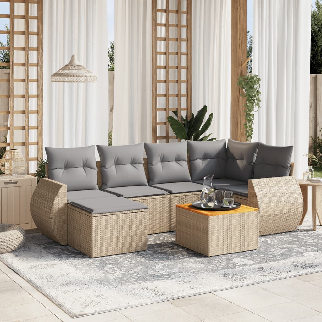 7-delige Loungeset met kussens poly rattan beige is nu te koop bij PeponiXL, paradijselijk wonen!