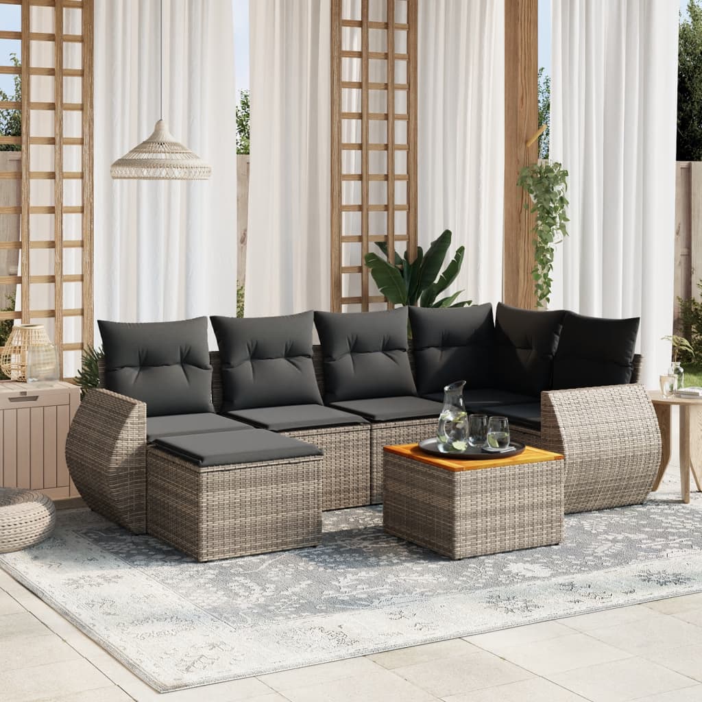 7-delige Loungeset met kussens poly rattan grijs is nu te koop bij PeponiXL, paradijselijk wonen!